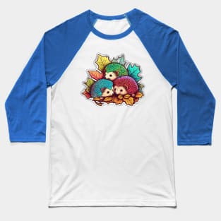 Three Rainbow Echidnas Playing in Leaves Baseball T-Shirt